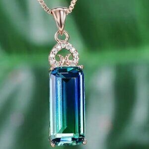 Tourmaline Blue-green Rectangular 19-inch Necklace